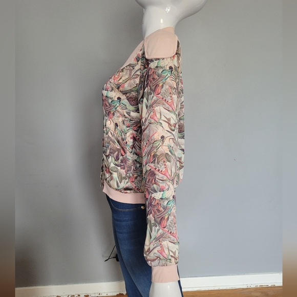 Gsus Industries Sheer Hummingbird Print Bomber, VGUC, Size S - Picture 5 of 9